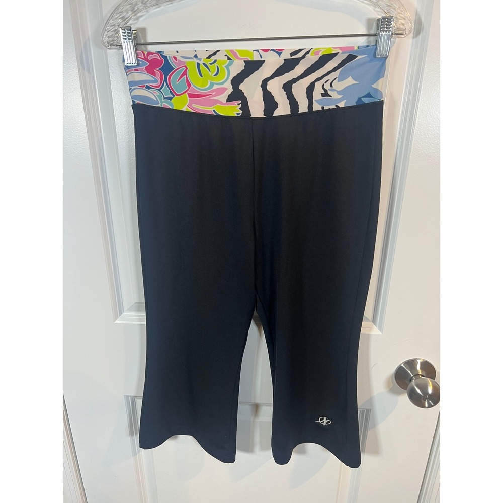 NordicTrack Womens Capri Leggings Floral Zebra Print Waistband Black Size Medium